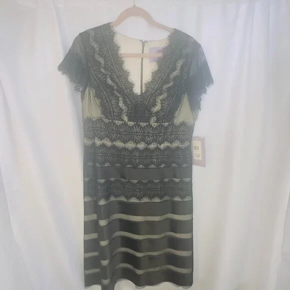 JS Collection Black Lace Dress Size 14 Ladies NWT Nude Underlay Cocktail Evening - Picture 3 of 16